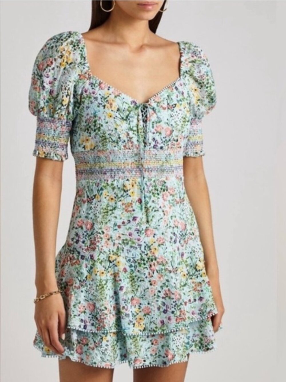 Alice + Olivia Crawford Dress Floral Puff Sleeve Mini Dress Size - 14